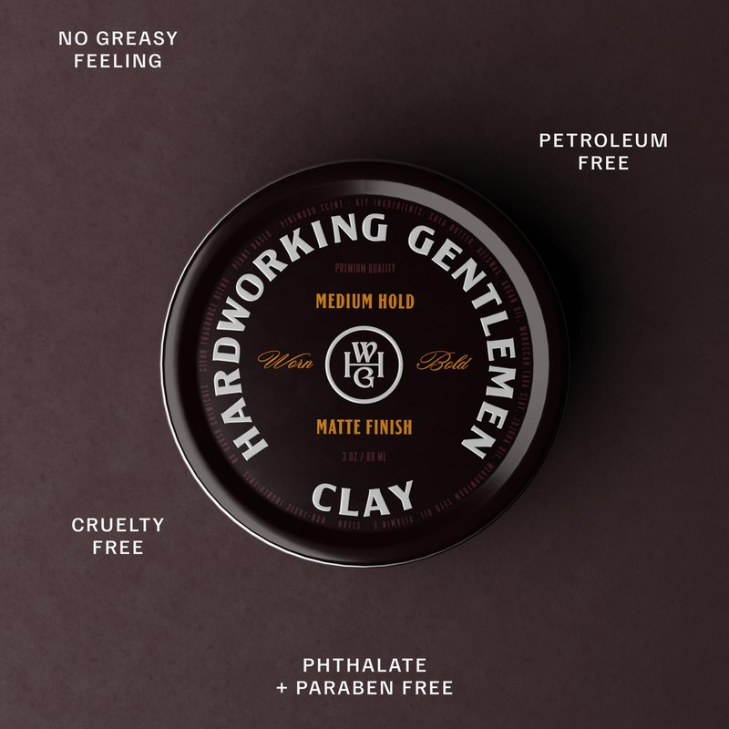 Hardworking Gentlemen Hair Clay for Men, Medium Hold, Matte Finish, Natural Formula, 3 oz (Made in USA)