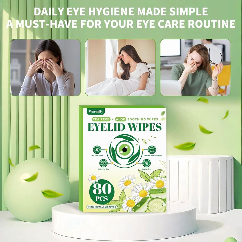 Eyelid Wipes - 80 Pcs Tea Tree Oil Cleansing Wipes for Sensitive Eyes | Alcohol-Free Daily Eye Care