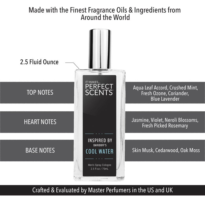 Perfect Scents Fragrances, Inspired by David.off’s Cool Wat.er, Men’s Eau de Toilette, CLEAN, Vegan, Paraben-Free, Never Tested on Animals, Spray Cologne, 2.5 Fluid Ounces