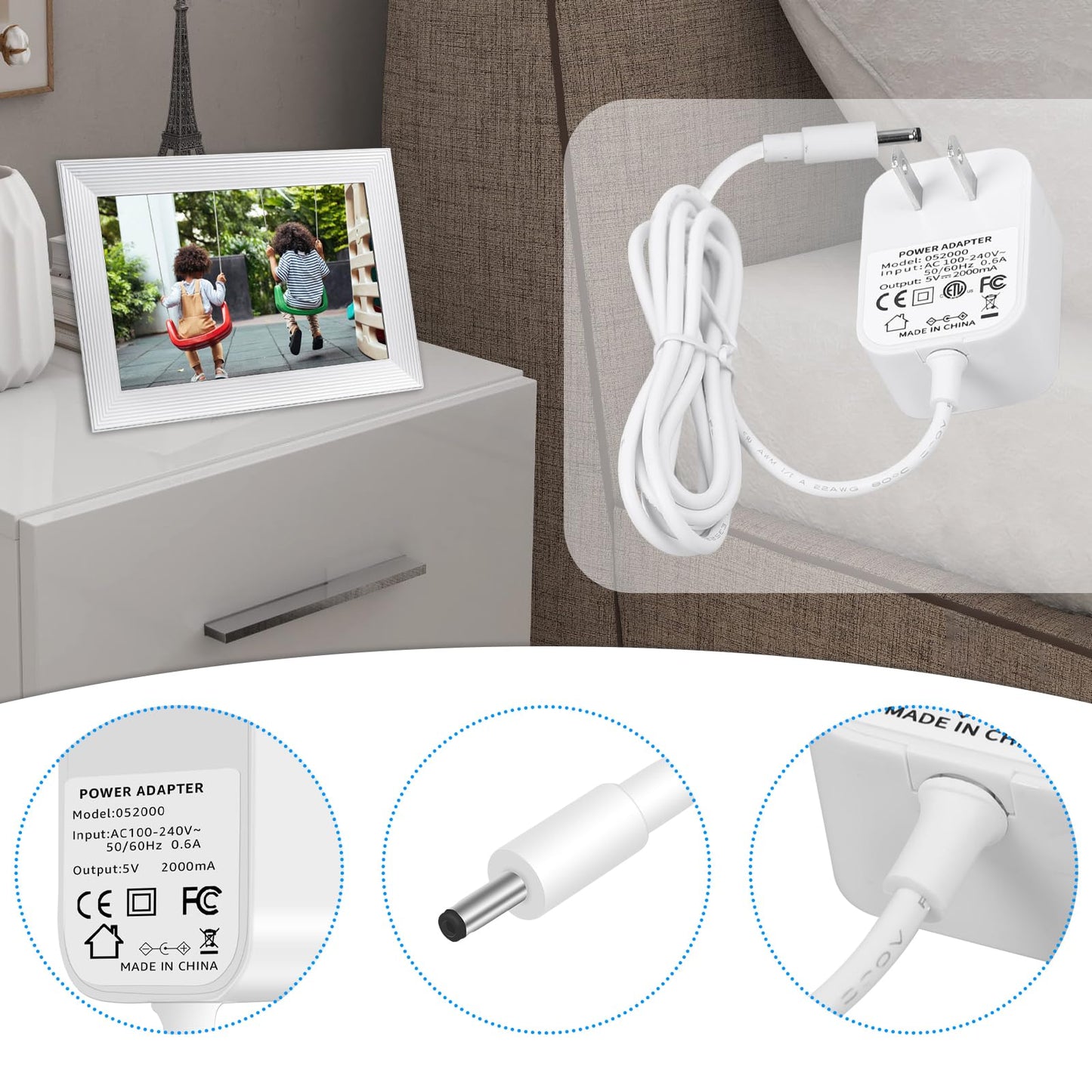 5ft Power Cord for Aura Carver AF900 & AF100,Replacement for Aura Frame SR-A30502000U2 WiFi Digital Picture Frame Power Adapter