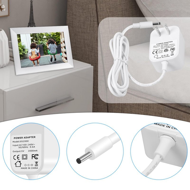 5ft Power Cord for Aura Carver AF900 & AF100,Replacement for Aura Frame SR-A30502000U2 WiFi Digital Picture Frame Power Adapter