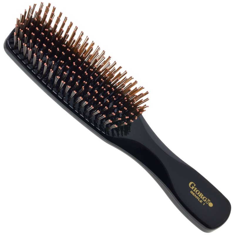 Giorgio Gentle Black Full Size Hair Brush – 7.75 Inch, Men, Women & Kids, Soft Bristles for Sensitive Scalp, Detangler Brush, Scalp Massager, Wet or Dry