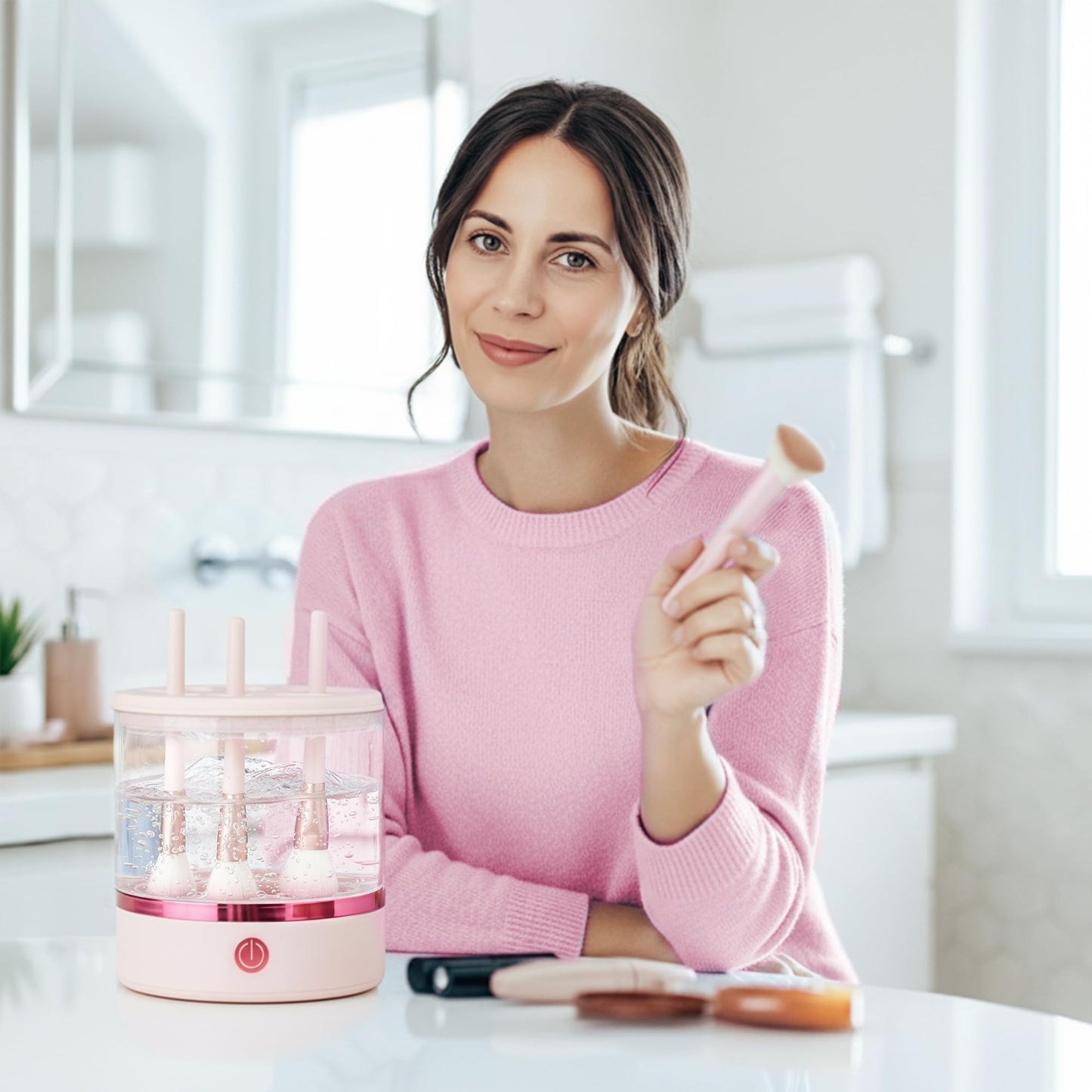 360° Makeup Brush Cleaner – Dual Spin Electric Makeup Brush Cleaning Machine, Holds 17 Brushes, Portable and Compact Design for Travel & Home Use, Perfect Brush Cleaner for Makeup Professionals