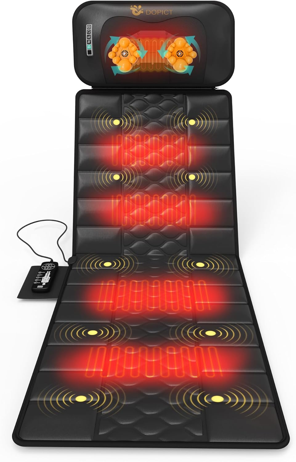 Massage Mat - Full Body Vibration Heating Pad with 10 Motors & 9 Speed Settings | Detachable Neck Massager - Black