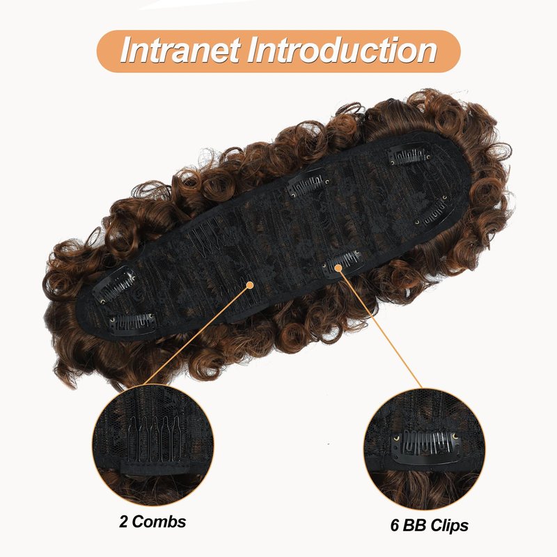 Curly Mohawk Wig Ponytail Extension - Short Brown & Black Kinky Synthetic Hair | 1B/30 with Clips & Combs