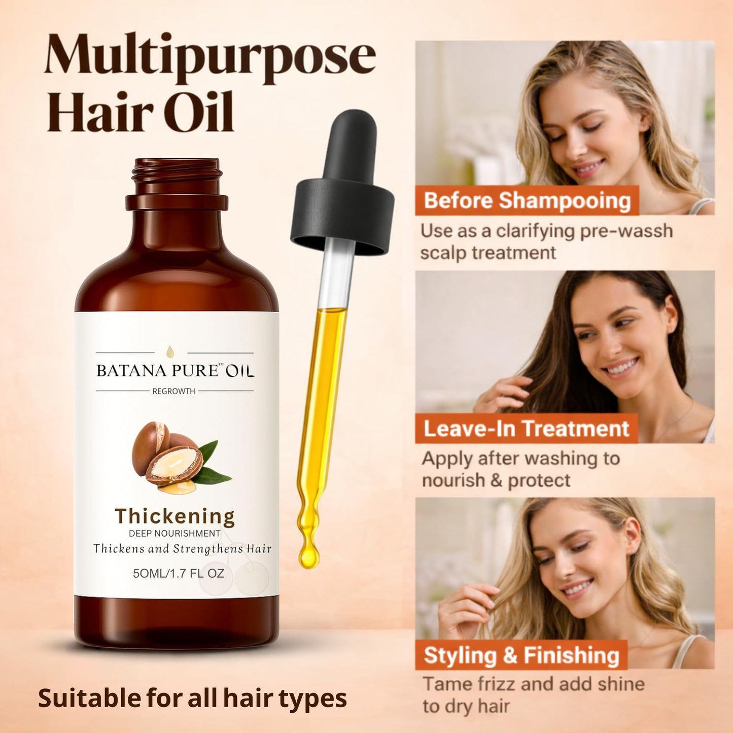 Batana Oil for Hair Growth – 100% Pure & Organic from Honduras – Cold-Pressed Treatment for Scalp & Hair – Strengthens, Thickens & Restores Natural Hair – 60ml/2 FL.OZ (Unscented)