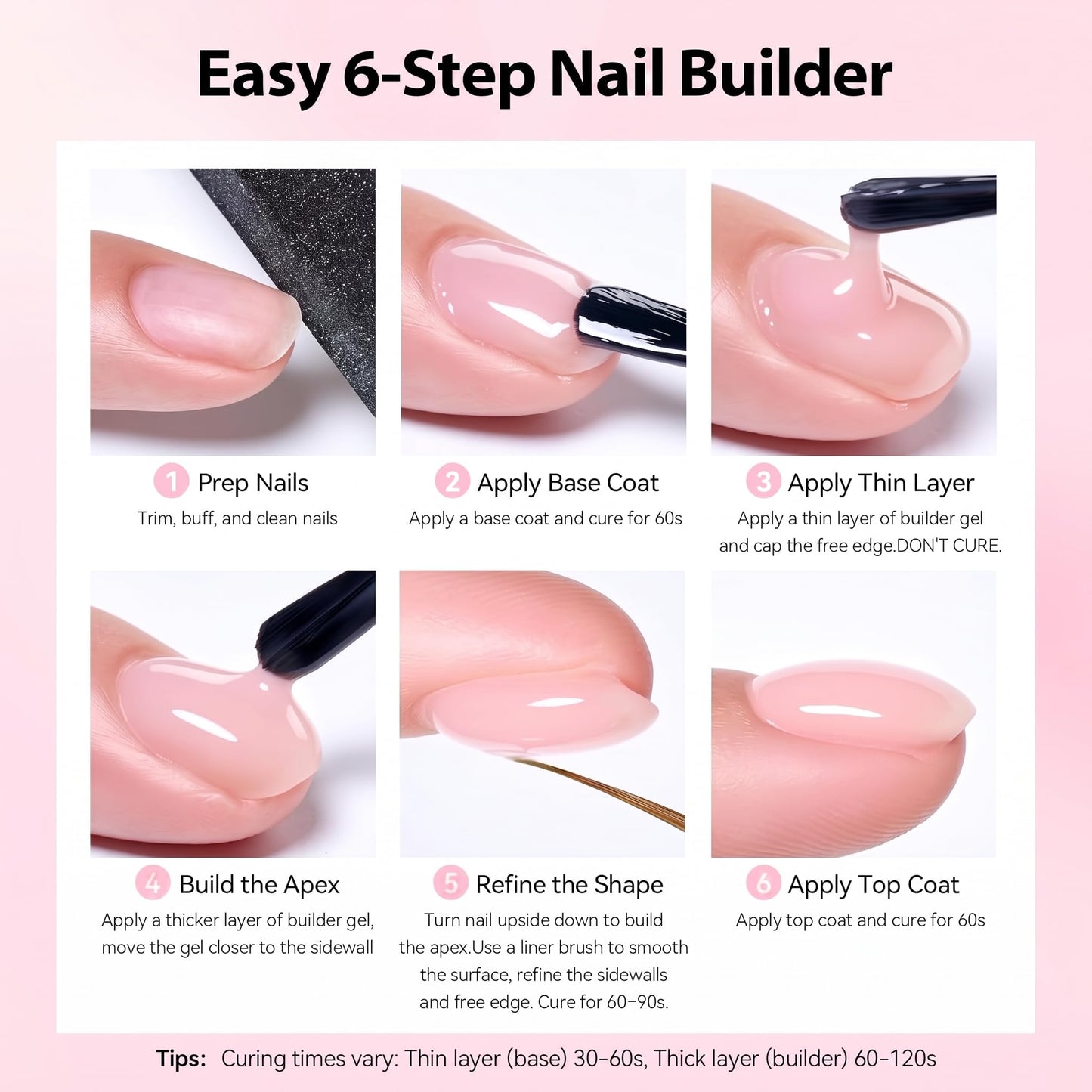 Makartt 8-in-1 Gel Nails Builder: 15ml Nude Pink Builder in a Bottle for Nail Strengthen Rubber Base and Rhinestone Glue, UV Light Cured Gel Builder for Nails - Home User DIY Low Odor