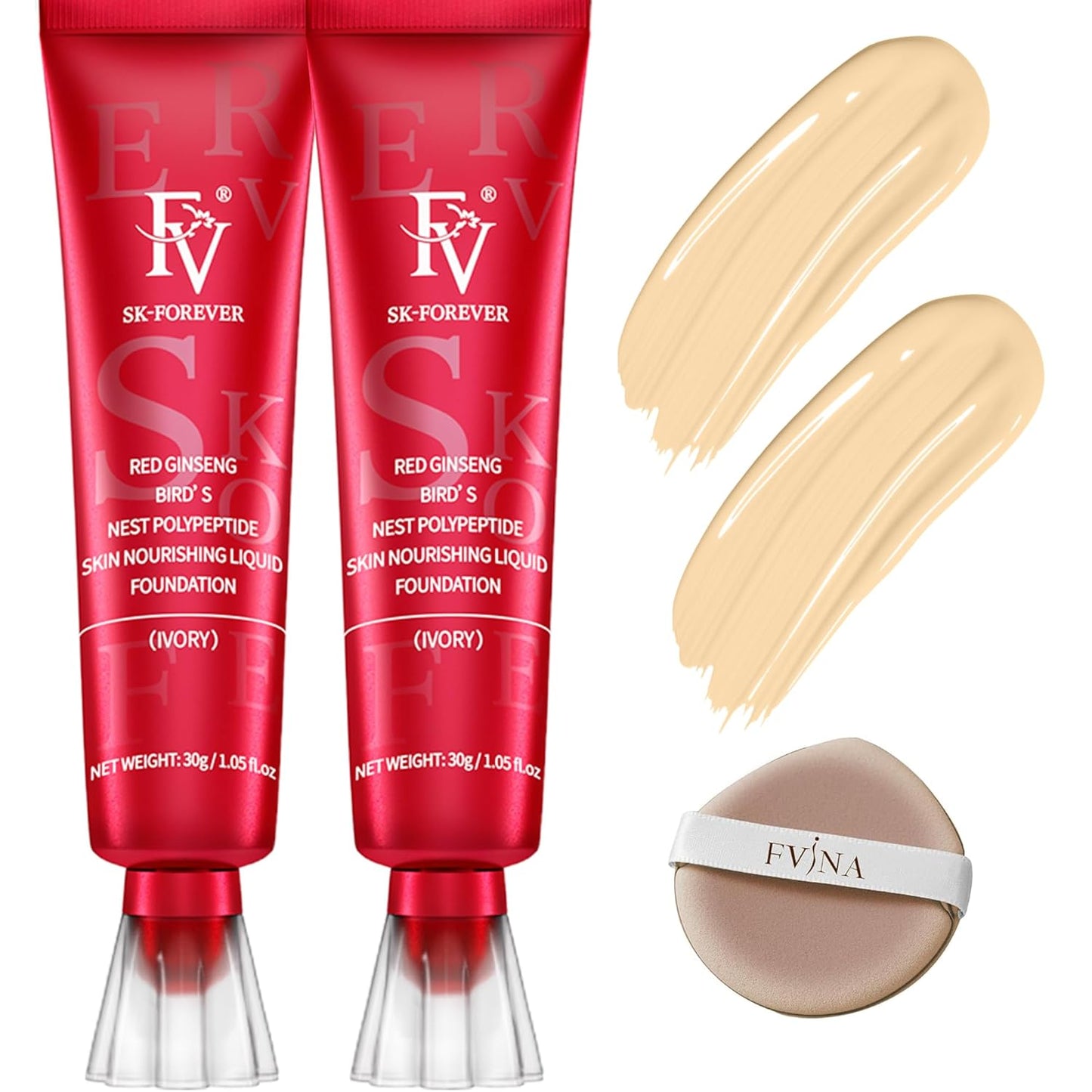 Waterproof Foundation - Lightweight Medium Coverage Liquid Makeup for Oily Skin | Classic Ivory, 2 Pack (1.05 fl. oz)