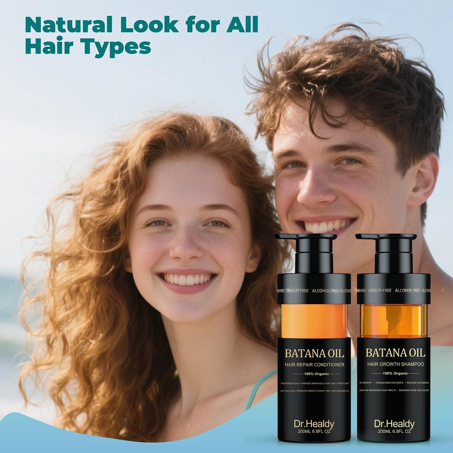 Dr. Healdy Batana Oil Shampoo and Conditioner Set - for Hair Growth,Thickening & Hydration,Sulfate Free - Fights Hair Loss & Clarifies Scalp -Root Activator Shampoo for Men (6.8 Fl Oz×2)