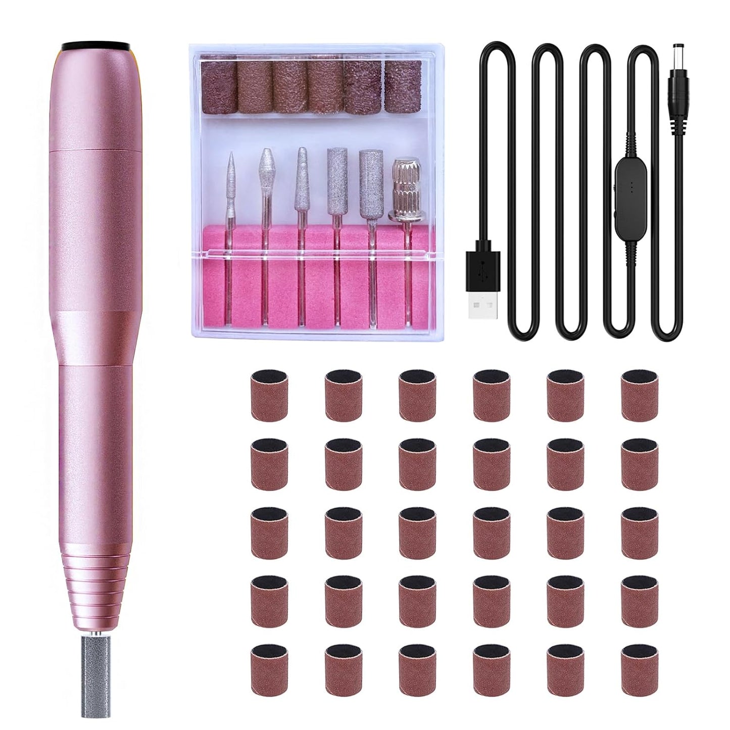 Electric Nail Drill Kit - Variable Speed Control for Acrylic & Gel Nails | 6 Grinding Bits, Quiet Operation (Gold)