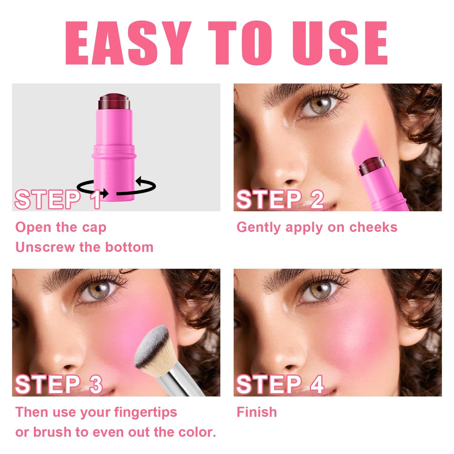 3 Pcs Jelly Blush Contour Stick for Cheeks Eyes Lips Lightweight Dewy Finish Blush Stick Waterproof Long Lasting Contour Trio Wand Face Makeup Set for Wome (3PCS)