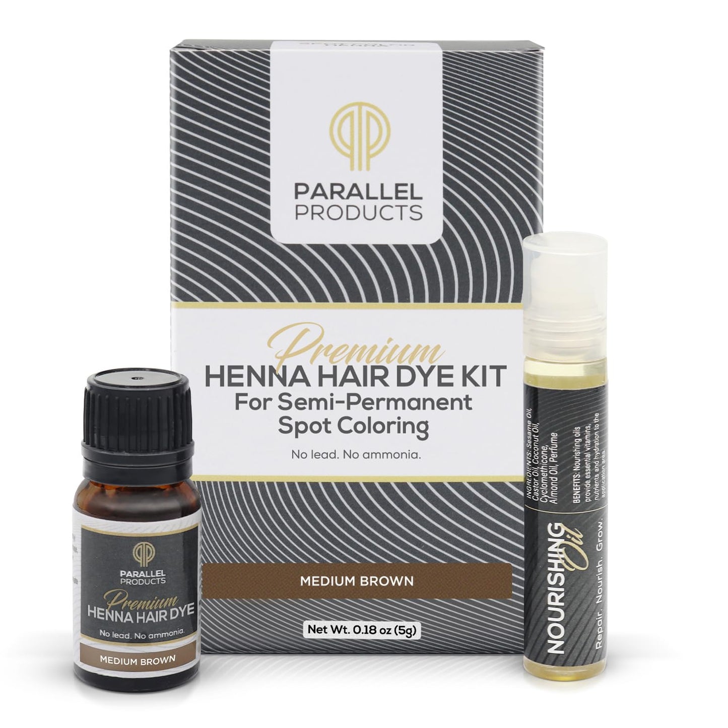 Parallel Products Spot Color Henna Kit - Henna Hair Dye - 5 grams - Tint for Professional Spot Coloring - With Nourishing Oil, Mixing Dish and Application Brush - Root Touch Up (Medium Brown)