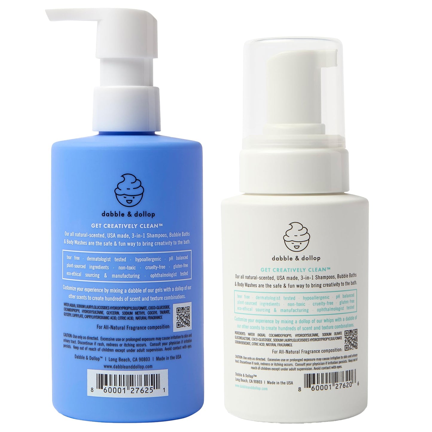 Dabble & Dollop Blueberry + Vanilla Kids 3-in-1 Body Wash, Shampoo & Bubble Bath Bundle – Gel + Foam Whip Set, Tear-Free, Gentle, Natural-Origin, Hypoallergenic and Safe for Sensitive Skin (Pack of 2)