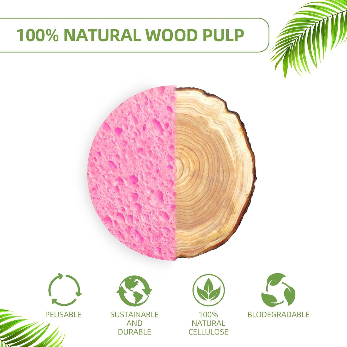 Compressed Facial Sponges - 100% Natural Cellulose Spa Sponges for Daily Cleansing | Makeup Removal & Exfoliation (50 Count, Pink)