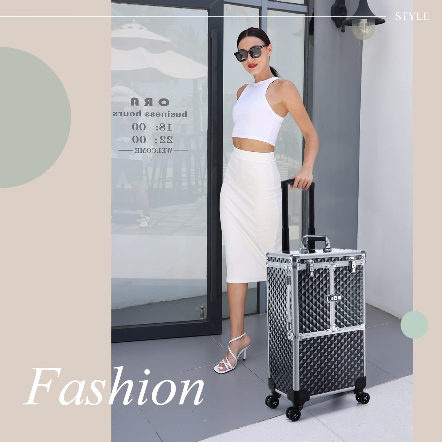 Adazzo Professional Makeup Train Case Extendable Cosmetology Case on wheels