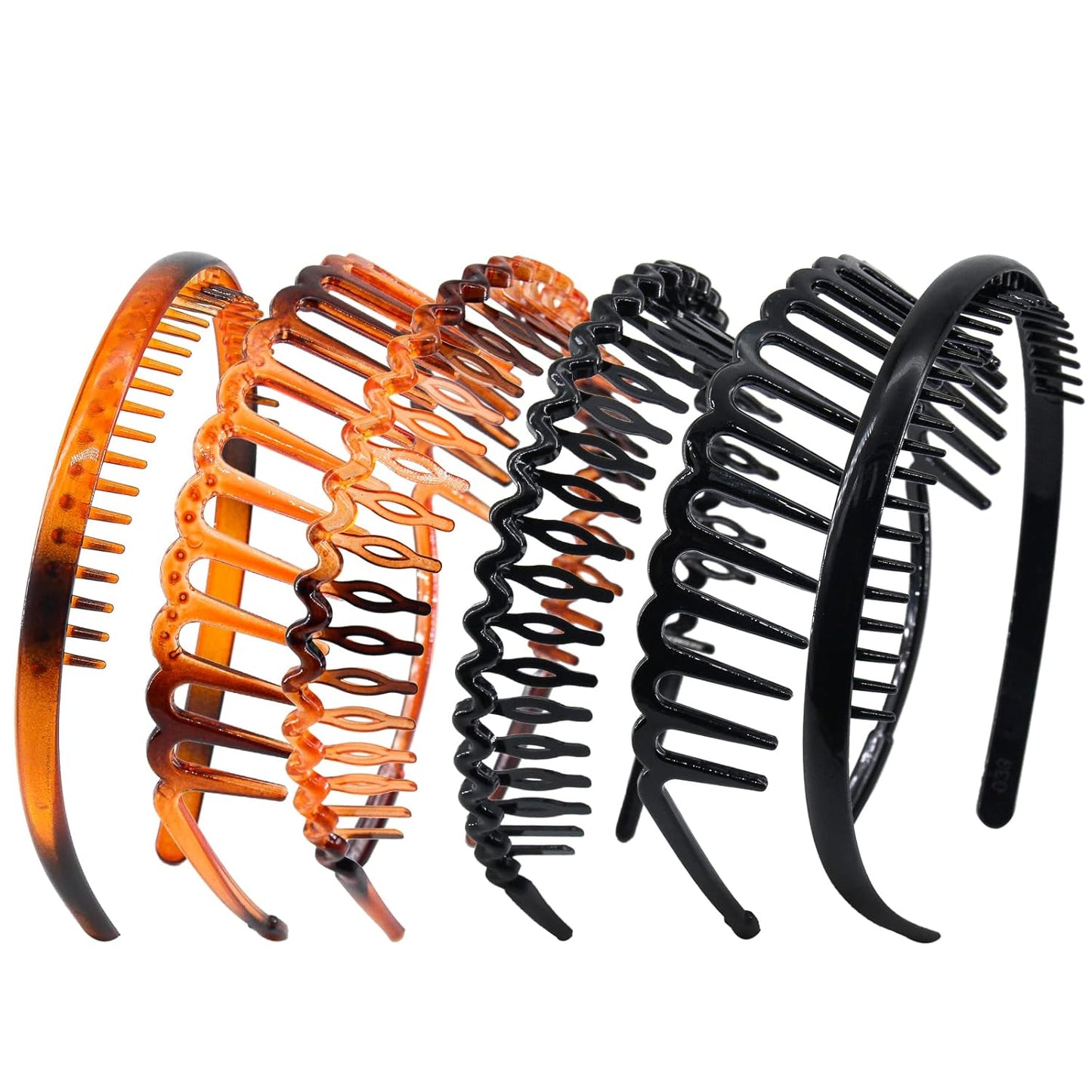 Plastic Wavy Headbands for Women - Non-Slip Thin Hair Bands with Combs | Pack of 6