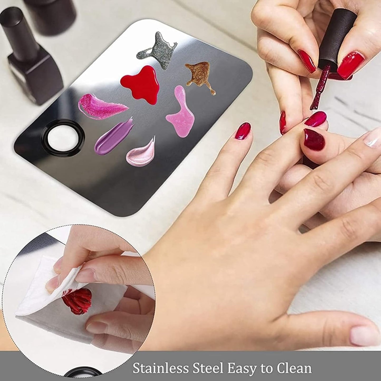 Makeup Mixing Palette - Stainless Steel Tray with Foundation Brush & Korean Spatula | Ideal for Liquid Makeup & Nail Art