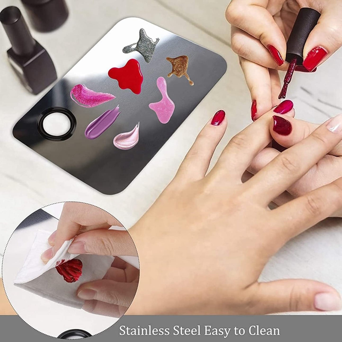KissDate Makeup Mixing Palette with Foundation Brush for Liquid Makeup and Korean Makeup Spatula, Stainless Steel Makeup Palette Tray Mixer Nail Art Palette Mixing Tray
