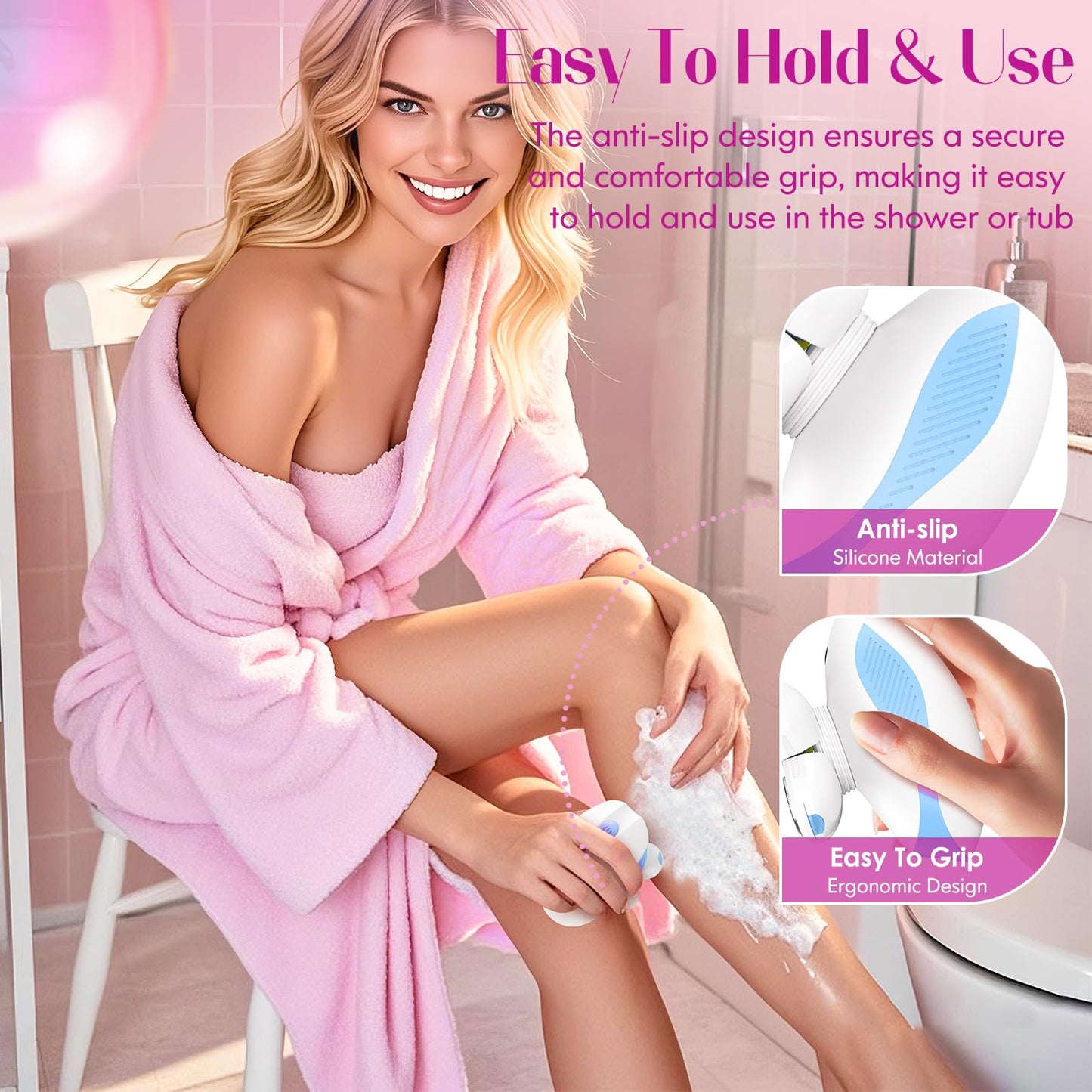 Electric Razors for Women,Rechargeable Body Shaver, Wet and Dry Use, Cordless Electric Razor Hair Remover Anti-Slip Lady Trimmer for Women's Leg, Hand, Bikini and Face Sensitive Skin (5 Head-Rose)