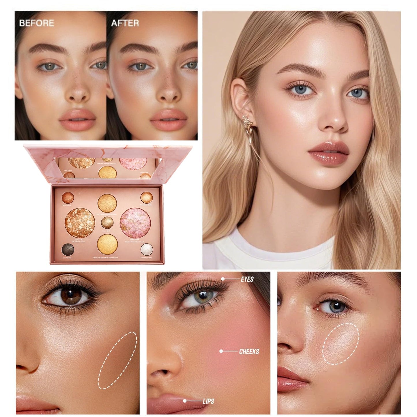 K'APEINE All-in-One Makeup Palette, 9 Colors Baked Face Kit Includes Eyeshadow, Blush, Highlighter & Bronzer | Waterproof Long-Wearing Party Cosmetics for Women - 03#