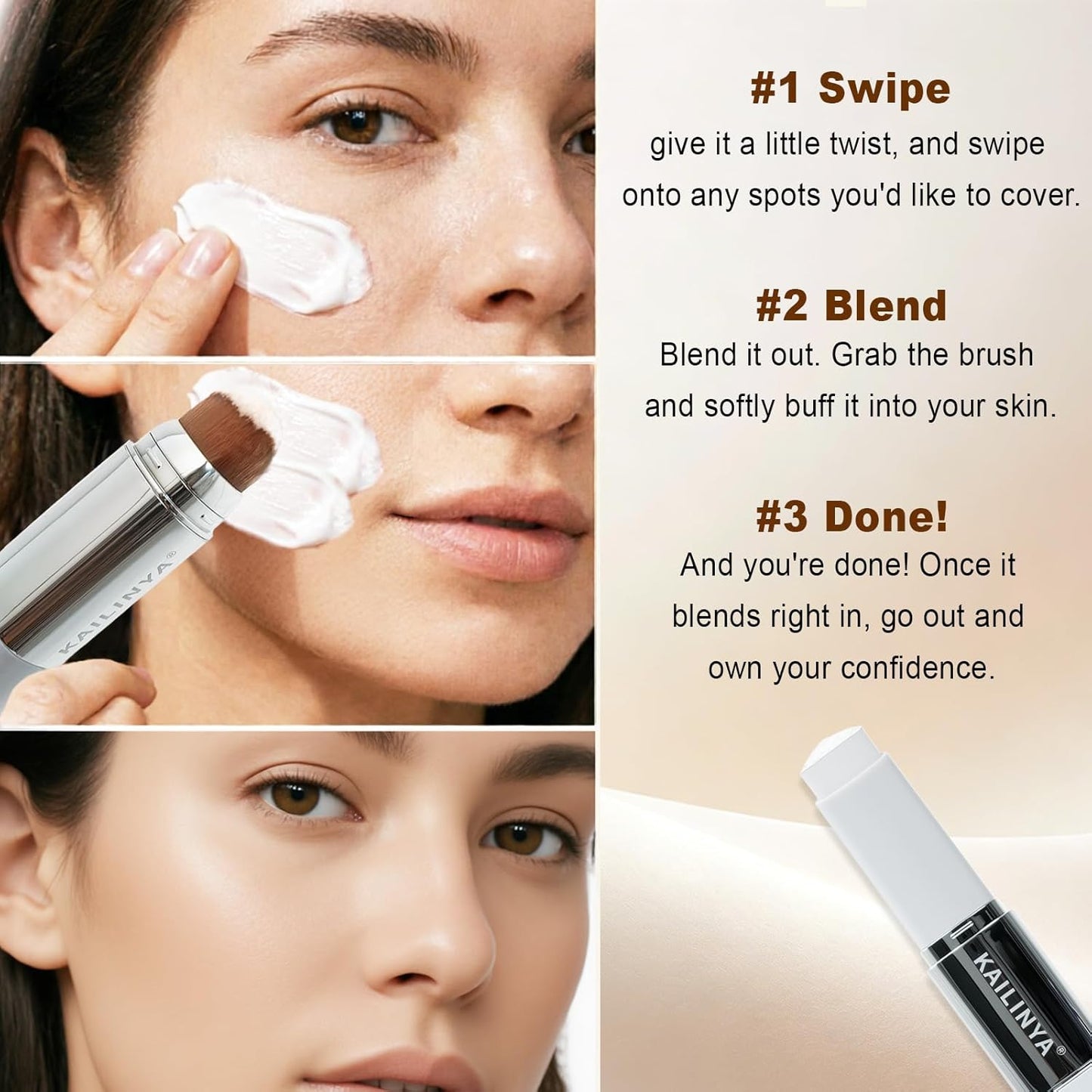 Korean Color Changing Foundation Stick - 2-in-1 Waterproof Hydrating Makeup | Dual-Ended Concealer, Shade 202