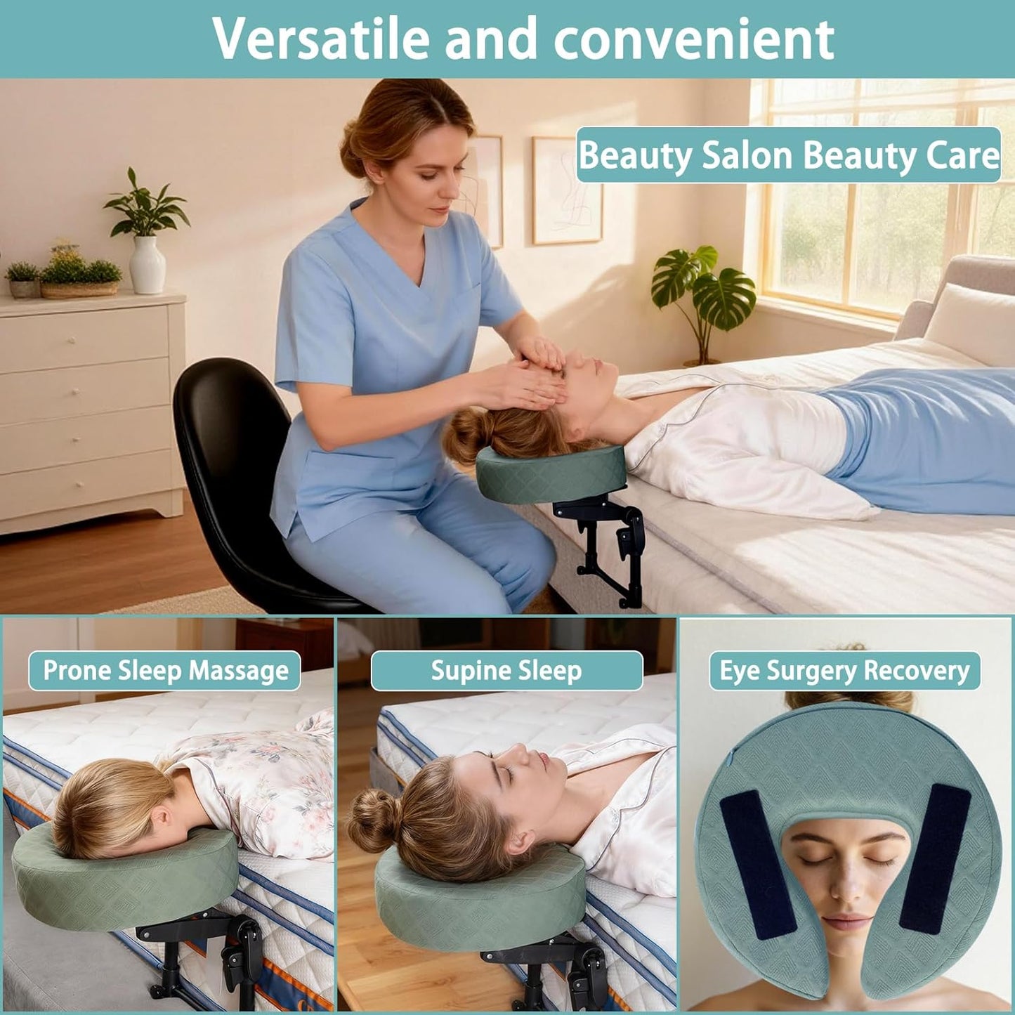 Adjustable Massage Headrest Pillow - Face Down Support for Eye Surgery | Portable Cradle (Black, 6-17 IN)