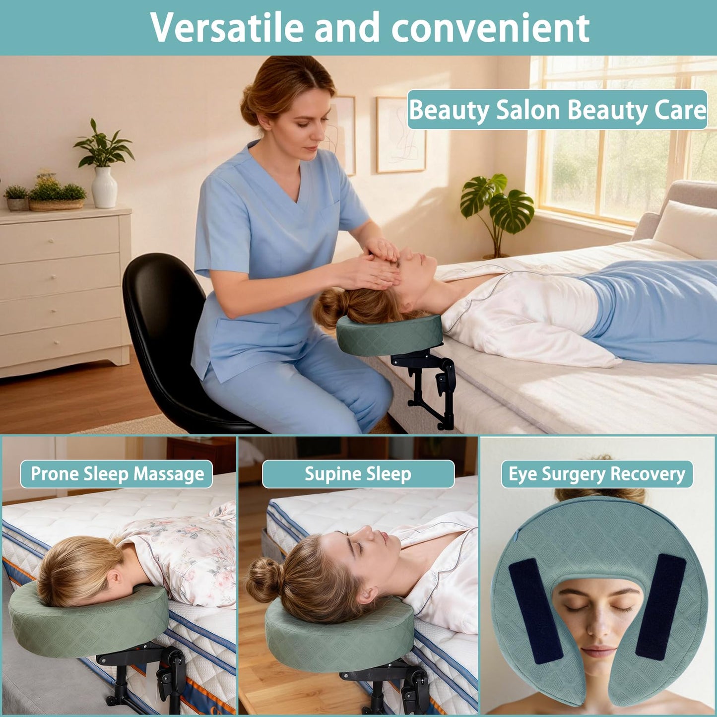 Veuverig Massage Headrest for Bed,Adjustable Face Down Pillow After Eye Surgery Vitrectomy,Massage Head Rest for Bed At Home Mattress,Portable Massage Pillow Face Cradle (Black,6-17IN)