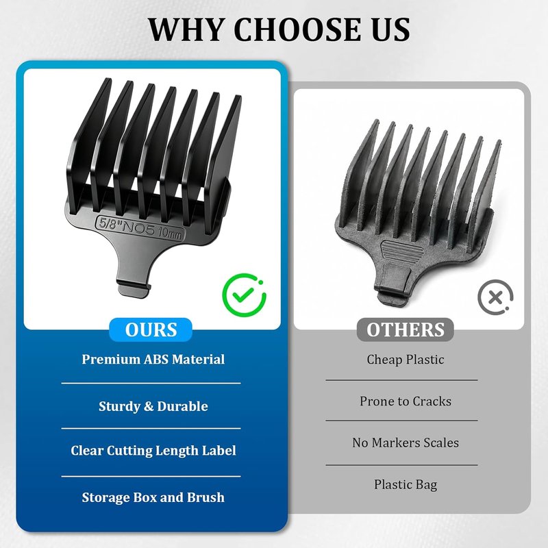 Replacement Guide Comb for Wahl 40mm T-Blade Trimmers - 8 Pack Attachment Guards (1/8" to 1")