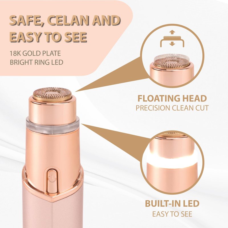 Rechargeable Facial Hair Remover for Women Painless Smooth Trimmer for Upper Lip, Chin & Face 18K Gold-Plated Floating Head USB-C Shaver