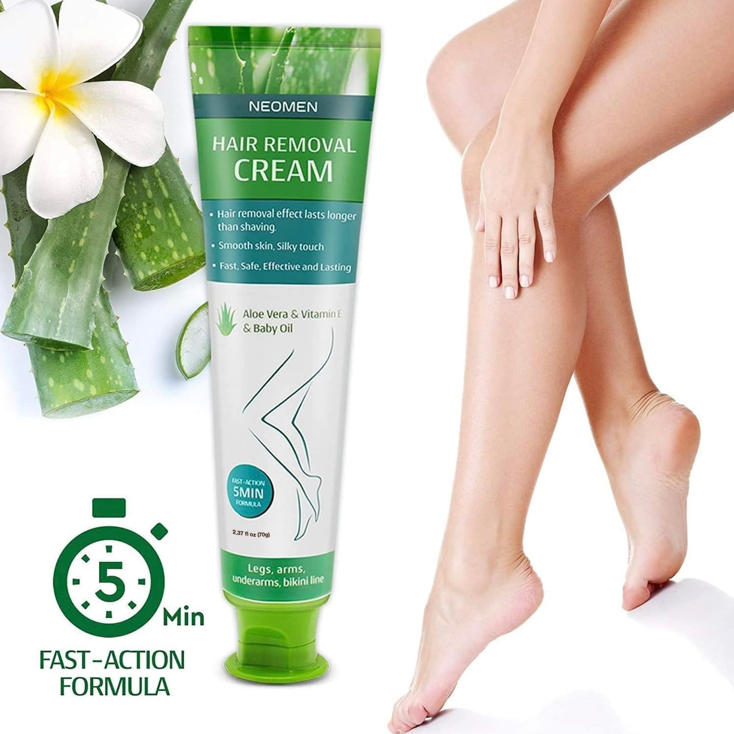 Hair Removal Cream for Men & Women: Painless Depilatory for Sensitive Skin & Intimate Areas, Moisturizing with Aloe Vera & Vitamin E, Safe for Face, Underarms, Bikini, Arms (2.37)