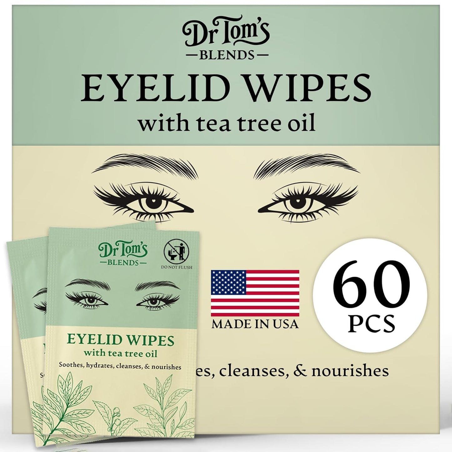 Dr. Tom's Tea Tree Oil Eyelid & Lash Wipes - 30 Individually Wrapped Makeup Remover Wipes for Dry, Itchy Eyes