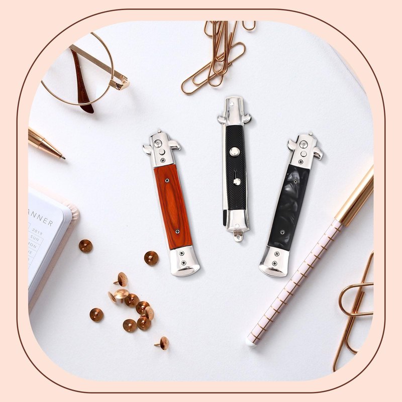 Zhehao 3 Pieces Folding Hair Comb Set - Wood Grain Switchblade Comb Pocket Knife Hair Brush Automatic Push Button and Stainless Steel Switch-blade Folding Pocket Combs for Men Grooming Travel Outdoor