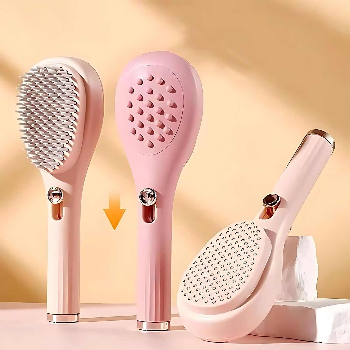2 PCS Telescopic Self Cleaning Hair Brush For women, One Click Hair Comb Massage Eliminates Knots Detangling Hairbrush