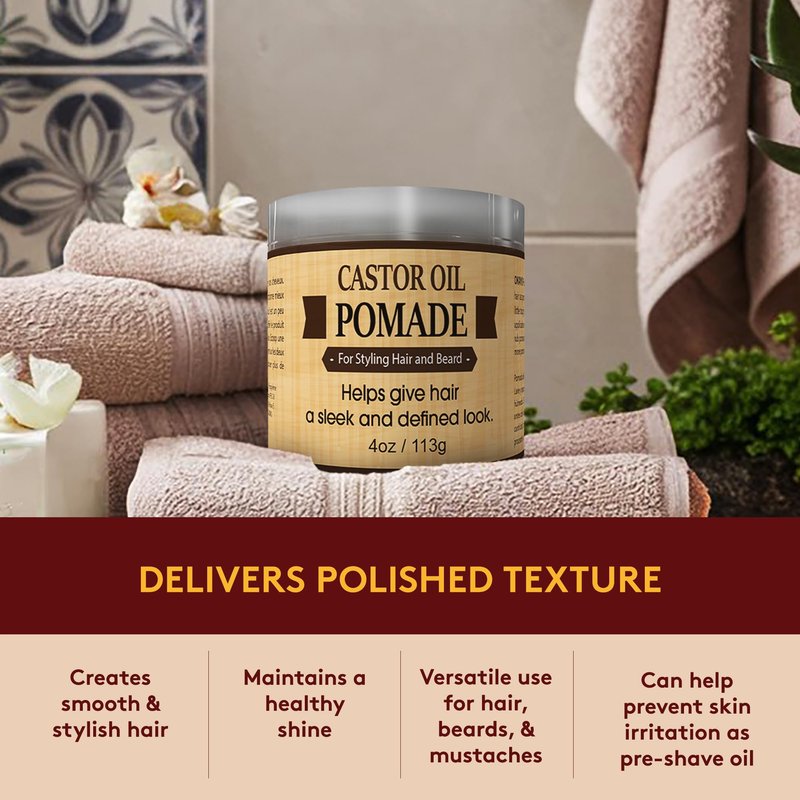 OKAY | Men's Castor Oil Beard and Hair Pomade | For All Hair Types & Textures | All Day Hold | Sleek, Defined Look | Free of Silicone & Paraben, Gray, 4 Oz