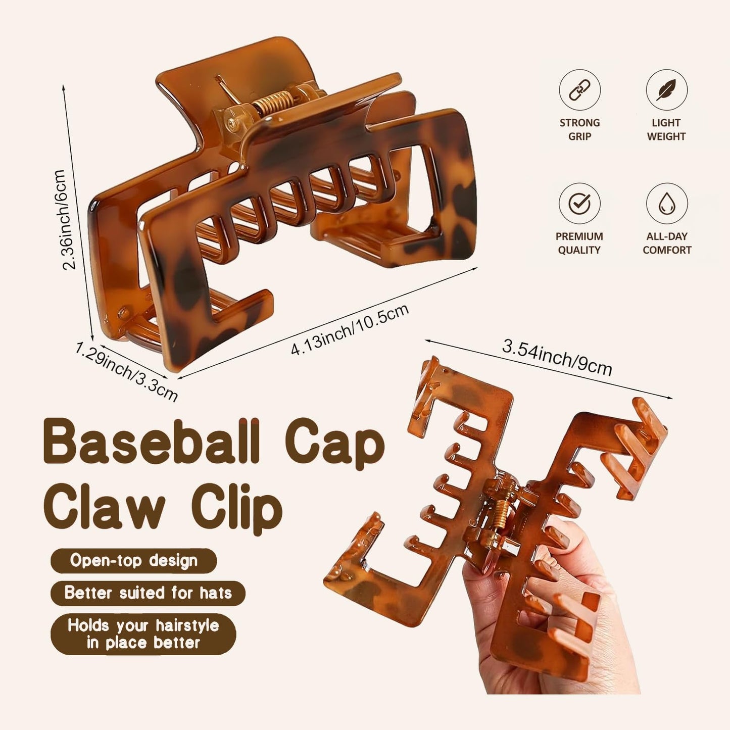 Hat Claw Clip for Baseball Caps – 2-Pack Hair Clips for Women, Hat-Friendly Open Design for Trucker Hats & Sun Hats, Suitable for Styling Long, Thick, or Thin Hair, Hair Accessories for Gifts (MIX A)