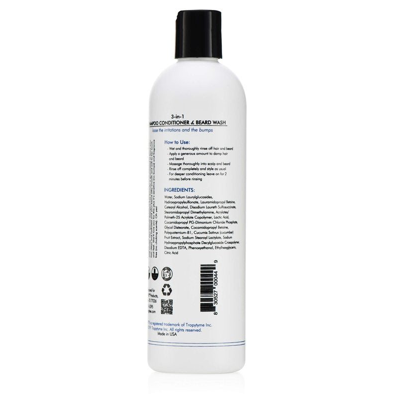 FRAGFRE Shampoo Conditioner and Beard Wash for Men, 12 oz - Unscented, Sensitive Skin, 3 in 1 Hair and Beard Cleansing and Conditioning, Grooming Product