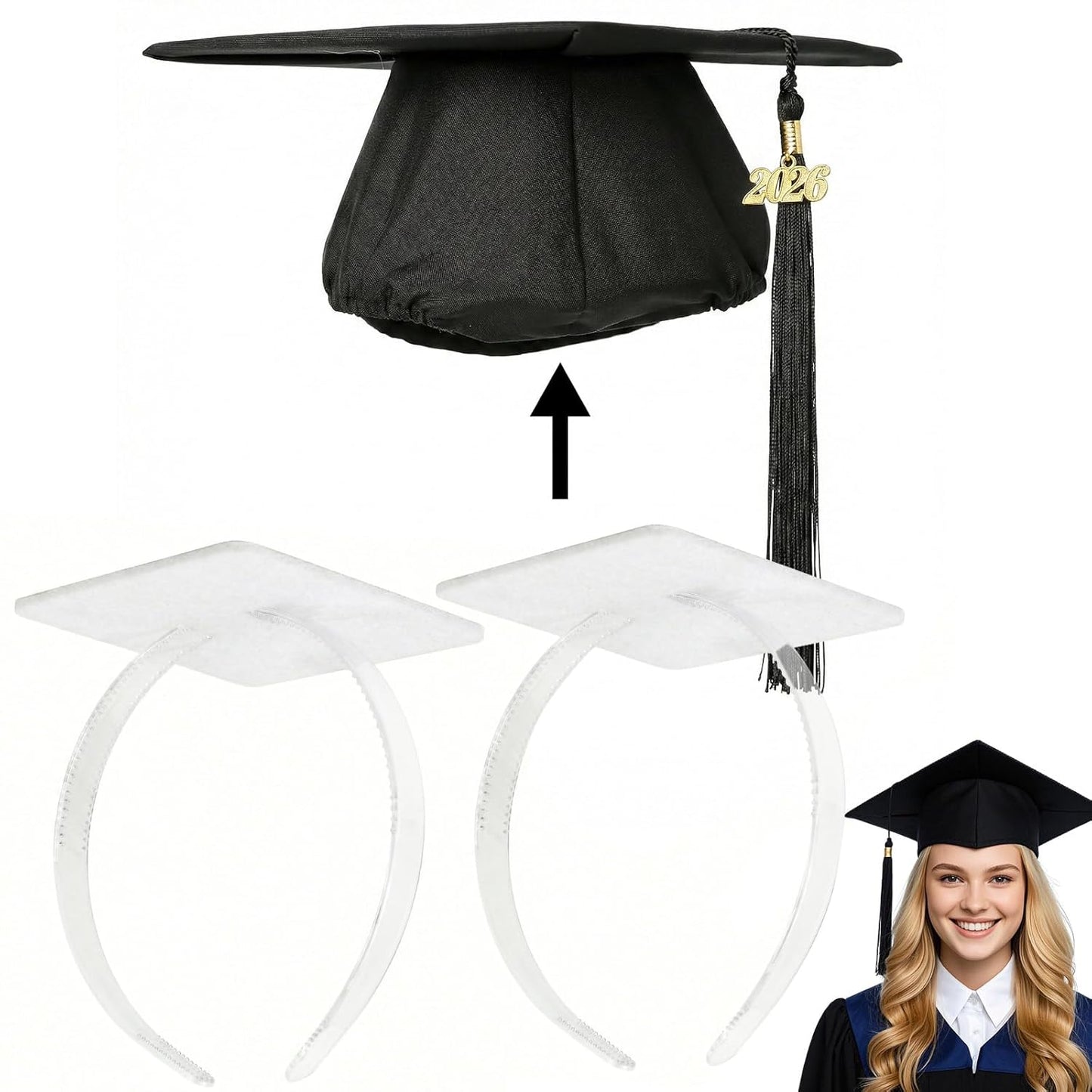 Graduation Cap Headband - Black Anti-Fall Hairband with Adhesive Insert | Essential Accessory for Students & Graduates