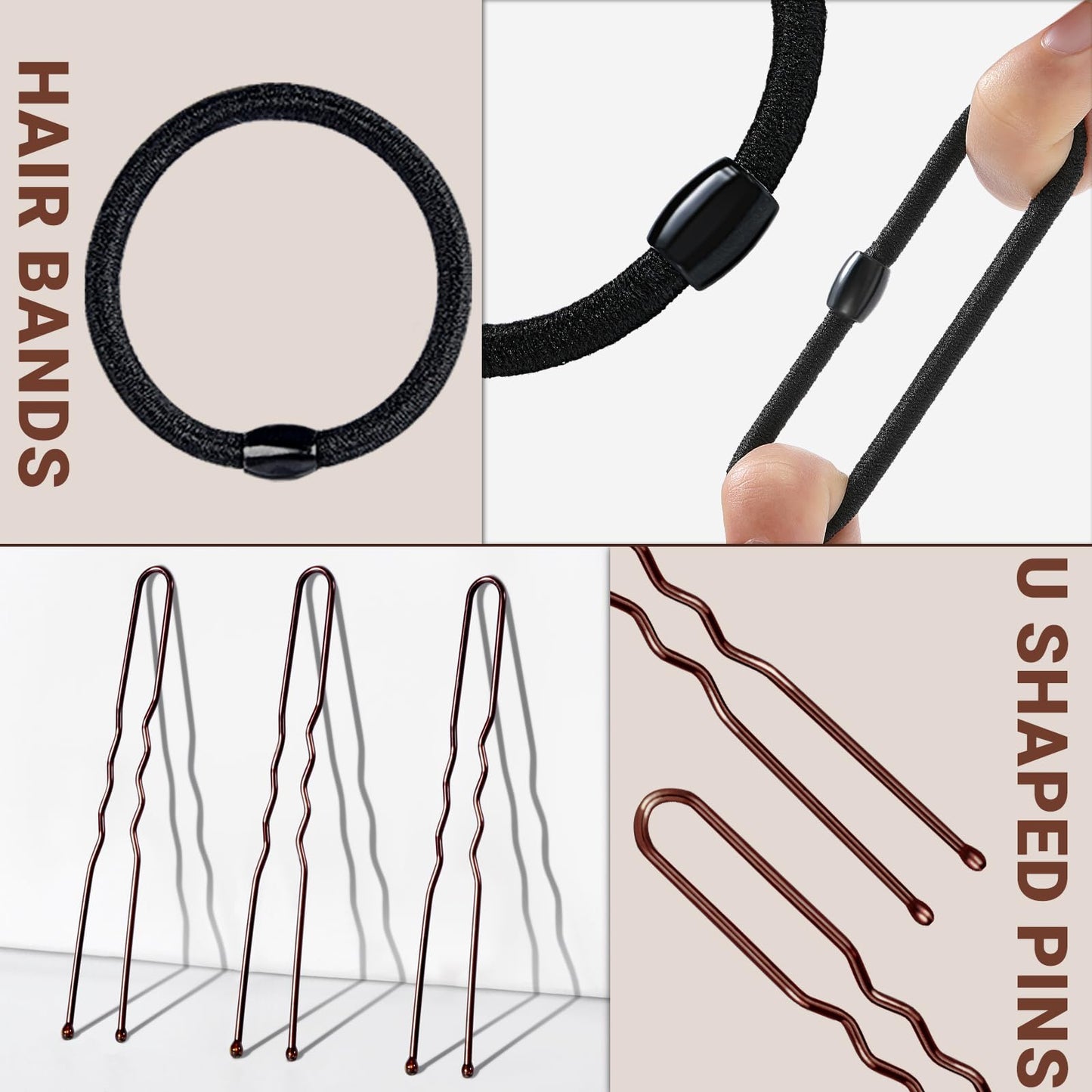 TsMADDTs Bun Maker and Hair Nets Set, Hair Accessory Set with 8 Bun Makers for Women, 10 Brown Invisible Nets, 5 Elastic Bands and 40 U Bobby Pins for Ballet, Dance