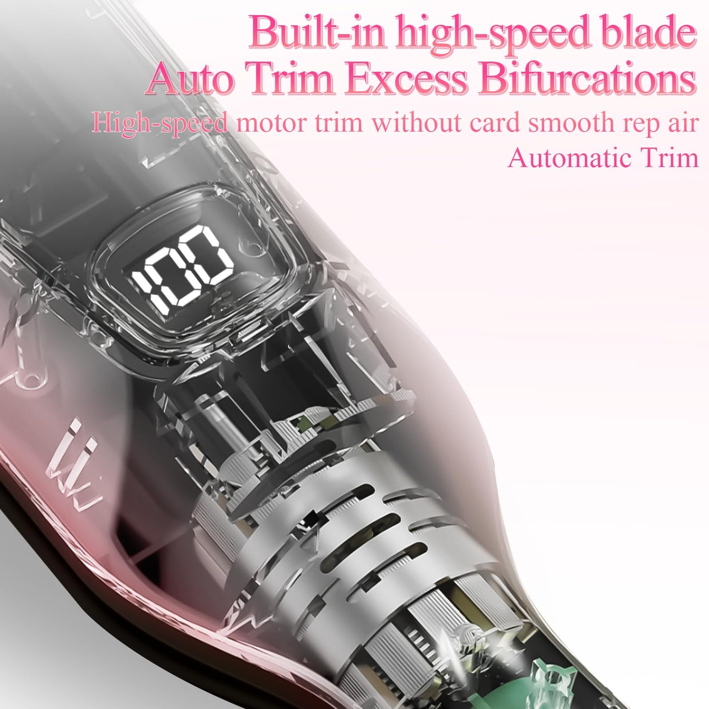 KYFIU Hair Trimmer Automatic Home Care Clipper 2-in-1 for Dry Damaged Splitting Broken Brittle Straight Curly Frizzy Beauty Styling-Pink
