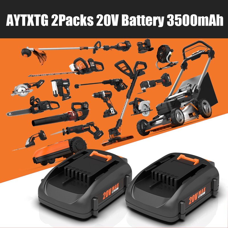 AYTXTG 2 Pack 3.5Ah Replacement for Worx 20v Battery WA3578 WA3575 WA3520 WA3525 + Portable WA3732 Charger for Worx Batteries 20v