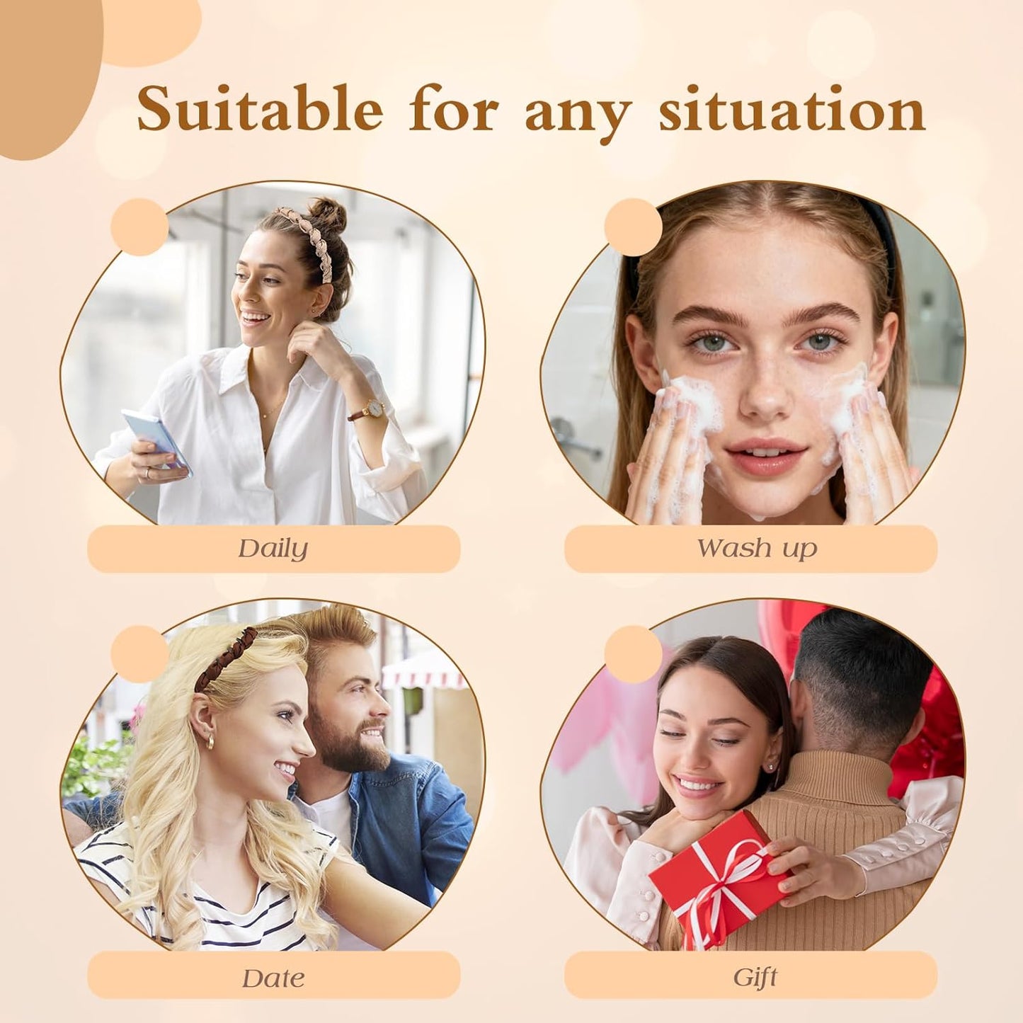 High Cranium Headbands for Women - Non-Slip Zig Zag Design | 4 Pcs Retro Satin Braided Hair Accessories