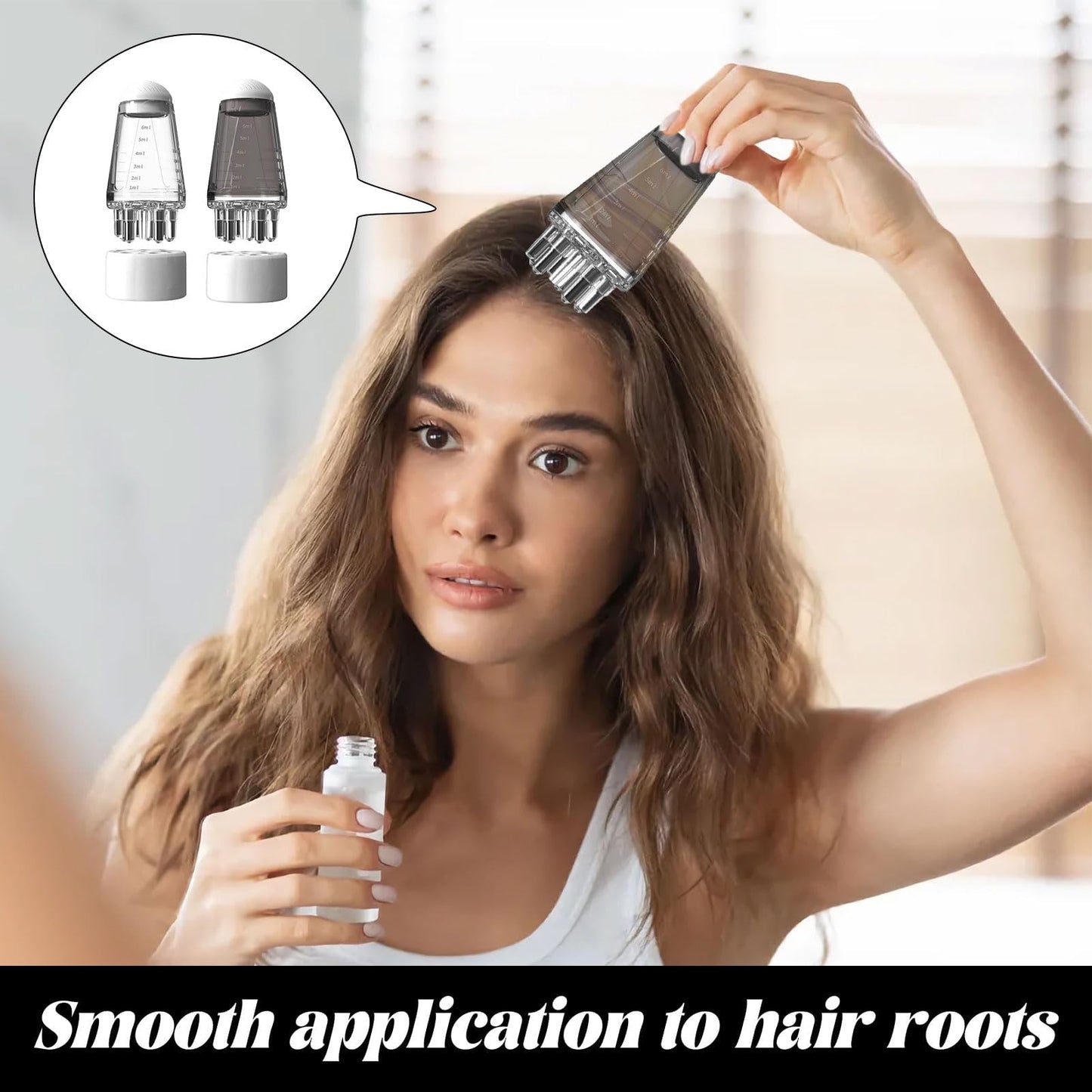 Hair Oil Applicator Bottle Set, 6ml Scalp Treatment Dispenser with Massage Tips, 2-Pack, Clear and Gray