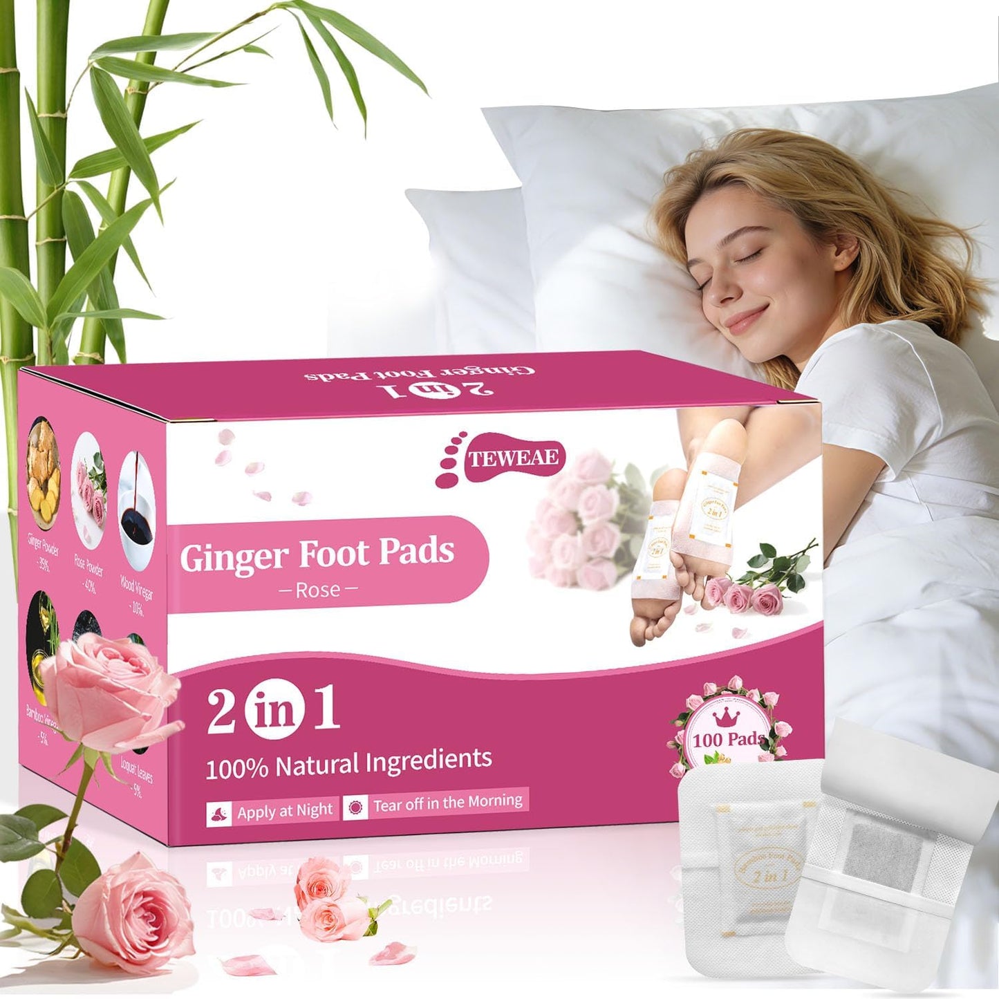 Natural Ginger Foot Pads - Turmeric & Bamboo Vinegar for Better Sleep | 62 Count Relaxation Patches