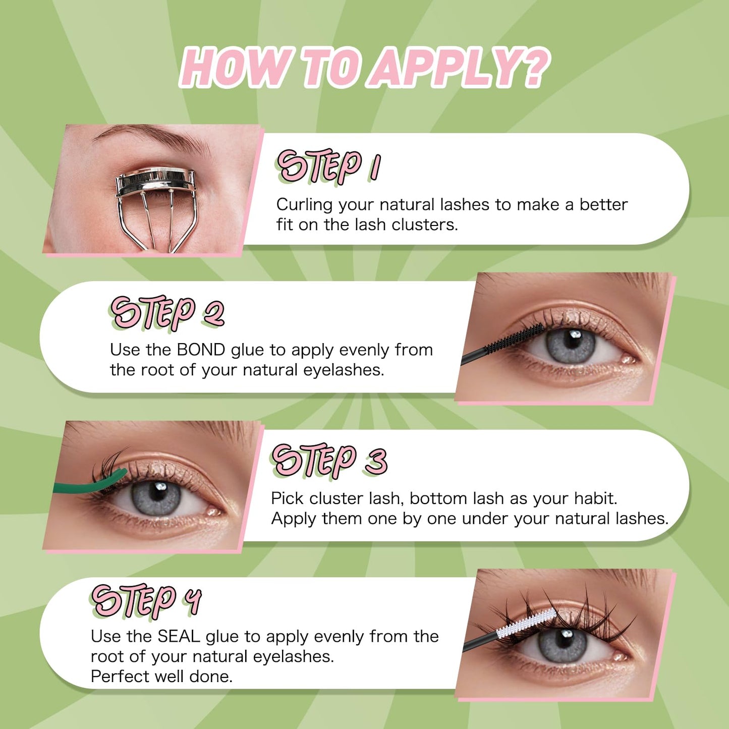 KEYYOU Bunny Lash Clusters Kit Anime Cat Eye Lashes Wispy Natural Cat style Lash Extension Kit with Bond and Seal,Applicators,Remover for Manga DIY Eyelash Extension Kit at Home(MC01)