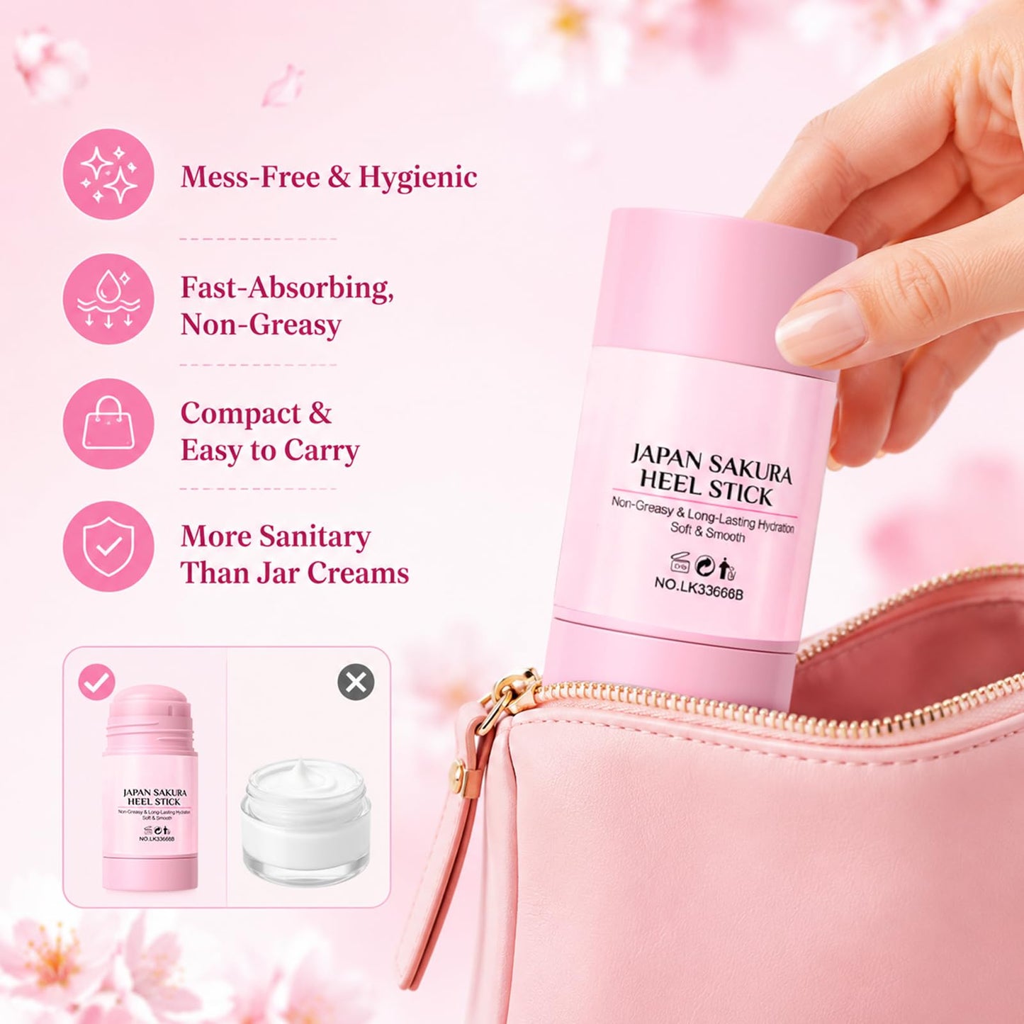 2PCS Japan Sakura Foot Heel Stick,Japan Sakura Heel Balm for Dry Cracked,Cracked Heel Repair Stick for Dry Cracked Feet & Heels Deeply Moisturize & Soften Feets for Hands,Heels,Elbows,Knees and More