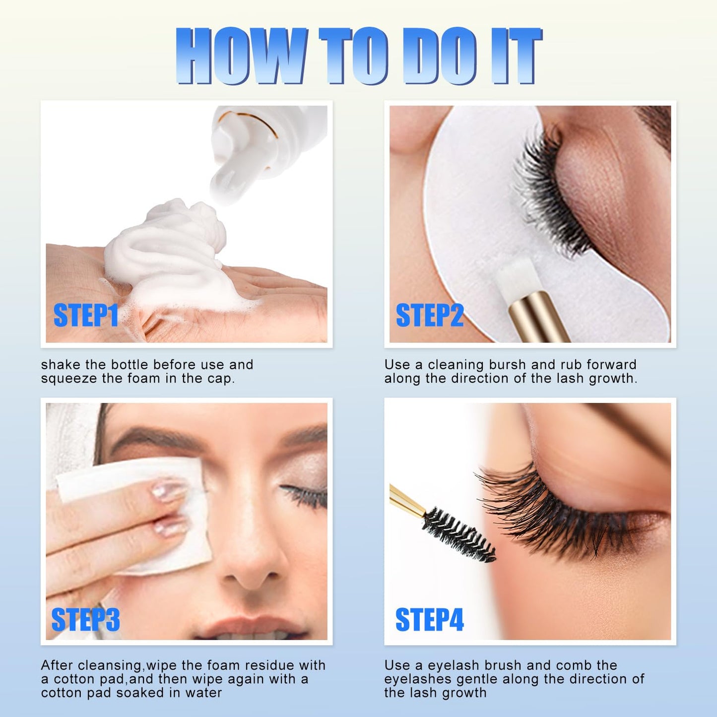 Whipped Lash Shampoo Kit - 100ml Eyelash Cleanser Set with Brush | Unscented Foaming Eye Care