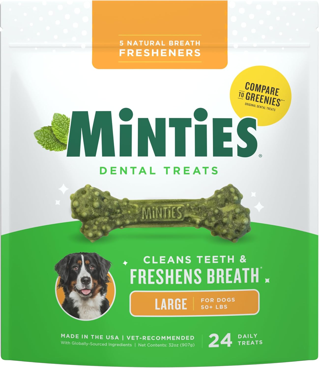Dog Dental Bone Treats - Minties for Fresh Breath & Clean Teeth | Tiny/Small, 16 Ounces, 40 Count