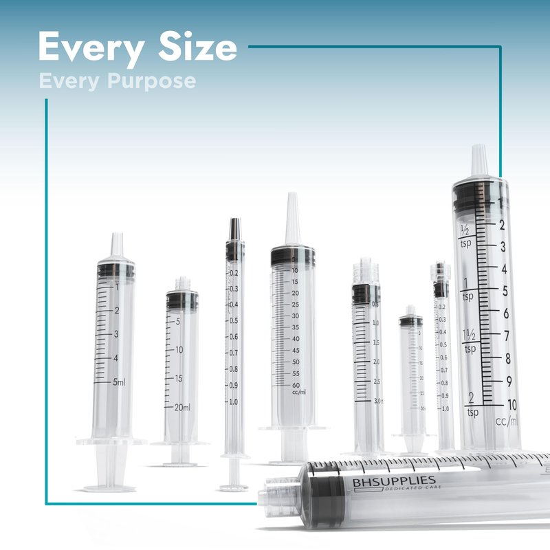 BH Supplies 5mL Luer Lock Tip Syringes (No Needle) - Sterile, Individually Wrapped - 100 Syringes