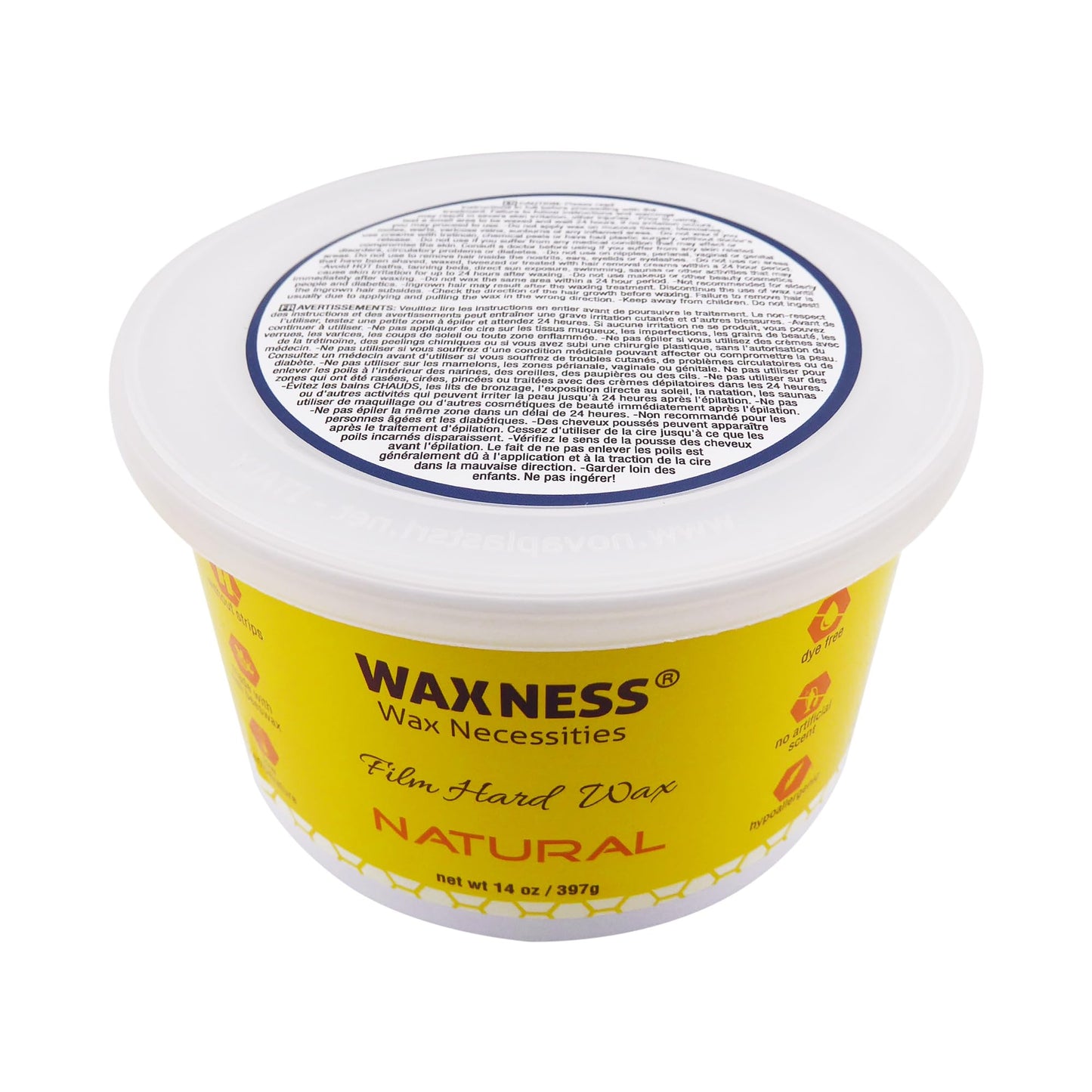 Waxness Film Hard Wax Tin Natural 14 oz (400 g) – Stripless Professional Hard Wax with Natural Resin Base for Face & Body – Made in Italy