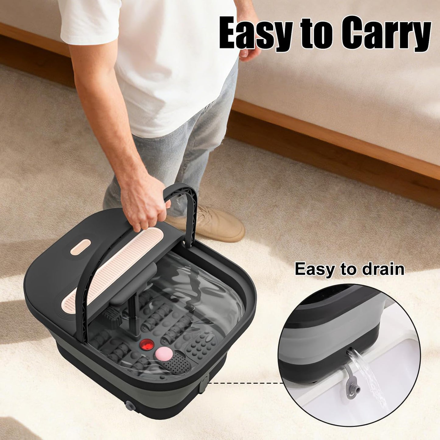 Collapsible Foot Spa Bath - Heated Massager with Bubble Jets | Remote Control & Pumice Stone for Relaxation
